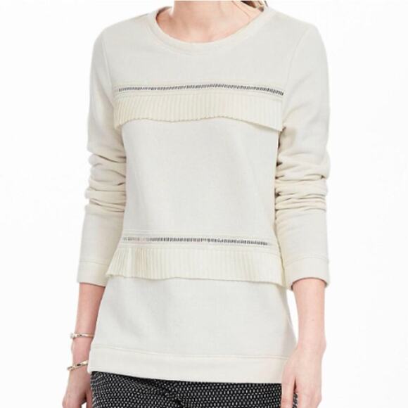 Banana Republic Top Women's Size Small Long Sleeves Ruffled Pleated Trim Couture - Picture 1 of 11